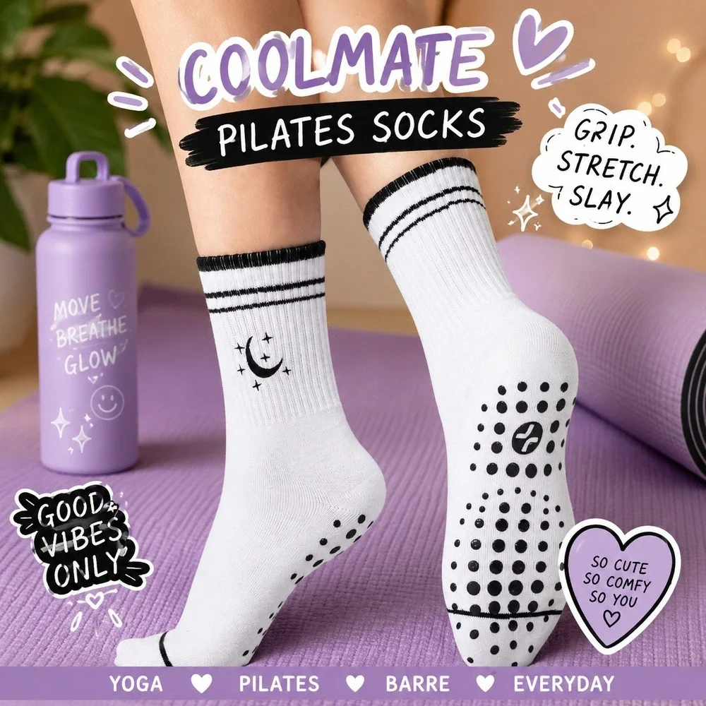 Non Slip Grip Yoga Pilates Barre Crew Moon Star Anti Slip‎ Workout Socks